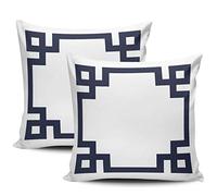 Pillowcase Set Of 2, Navy Blue And White Greek Key Border Cushion Case Premium Printed Throw Pillow Covers For Camping Birthday Party Chair Cushion Cover 45x45cm
