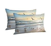 Pillowcase Ultra Soft Pillow Cases with Hidden Zipper Soft Breathable Cooling Pillow Cover Standard Pillow Covers The Beach with Sea Birds Pillowcase Queen Pillow Case for Sleeping 14"x20"