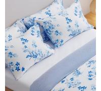Pillowcases Pack of 2 Cotton Reversible Blue Floral/Striped Pattern Pillow Covers 2pcs (50x75cm Sevilla Blue)