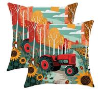 Pillowcases Red Tractor Sunflower Autumn With Invisible Zipper Throw Pillow Covers Breathable Cushion Cover Case For Spring Couch Living Room 2 Pack