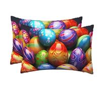 Pillowcases Set of 2, Easter Eggs Pillow Cases for Hair and Skin, Soft Breathable Pillow Cases Cover with Hidden Zipper, 12x18 Inches Pillow Covers for Sleeping Gift Bed Pillowcase
