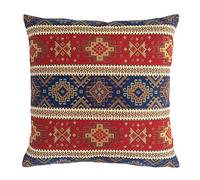 pillowerus Boho Square Throw Pillow Covers Kilim Red and Blue - 18 x 18 Inches Decorative Sofa Pillows, Hippie Room Decor for Couch, Bohemian Outdoor Case for Farmhouse, Southwestern, Aztec