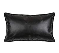 pillowerus Faux Leather Black 12"x20" Bolster Kidney Slipcover/Cushion Cover Luxury Modern Contemporary Design Decorative/Throw Indoor-Outdoor Lumbar Pillow Case/Sham with Piping