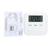 Pills Organizer Box 4 Grid Daily Storage Container with Timer Portable Travel ABS Material White Blue White Grey 6.6x6.6x2.2cm (White+Grey)