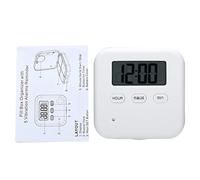 Pills Organizer Box 4 Grid Daily Storage Container with Timer Portable Travel ABS Material White Blue White Grey 6.6x6.6x2.2cm (White and Blue)