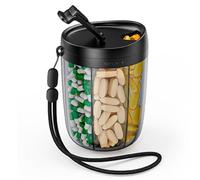 Pills Organizer Pill Dispenser 6 Large Compartments Clear Travel Pill Box with Strap Mix-Proof Medicine Travel Case Wide Opening Portable Supplement Organizer