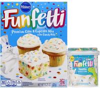 Pillsbury Kids Birthday Bundle: Funfetti Cake Mix and Dinosaur Vanilla Frosting with By The Cup Candles