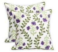 Pilmandu Set of 2 Embroidered Decorative Throw Pillow Covers 45x45cm Couch Square Pillowcases Cushion for Bedroom Sofa Farmhouse Decor (Purple Floral)