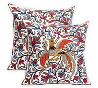 Pilmandu Set of 2 Embroidered Decorative Throw Pillow Covers 45x45cm Couch Square Pillowcases Cushion for Bedroom Sofa Farmhouse Decor (Brown Phoenix)