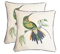 Pilmandu Set of 2 Embroidered Decorative Throw Pillow Covers 45x45cm Couch Square Pillowcases Cushion for Bedroom Sofa Farmhouse Decor (Hummingbird)