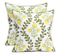 Pilmandu Set of 2 Embroidered Decorative Throw Pillow Covers 45x45cm Couch Square Pillowcases Cushion for Bedroom Sofa Farmhouse Decor (Yellow Floral)
