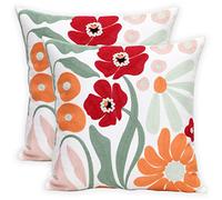 Pilmandu Set of 2 Embroidered Decorative Throw Pillow Covers 45x45cm Couch Square Pillowcases Cushion for Bedroom Sofa Farmhouse Decor (Romantic Flower)