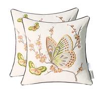 Pilmandu Set of 2 Embroidered Decorative Throw Pillow Covers 45x45cm Couch Square Pillowcases Cushion for Bedroom Sofa Farmhouse Decor (Brown Butterfly)
