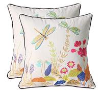 Pilmandu Set of 2 Embroidered Decorative Throw Pillow Covers 45x45cm Couch Square Pillowcases Cushion for Bedroom Sofa Farmhouse Decor (Dragonfly)