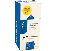 PILOT - V5 Hi-Tecpoint Liquid Ink Rollerball Pen 0.5mm - Blue - Pack of 20 | SMOOTH & PRECISE: V5 Hi-Tecpoint liquid ink rollerball pens with 0.5mm tips and rich blue ink for smooth, precise writing.