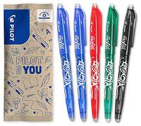 PILOT - 5 Frixion Ball - Erasable Gel Ink - Refillable and Ergonomic Rollerball Pen - 2 Blue, 1 Red, 1 Black, 1 Green - Fine Tip
