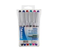 PILOT - 6 Erasable V-Pen Fountain Pens - Black/Blue/Red/Green/Pink/Purple - Medium Tip