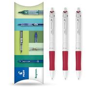 PILOT Acroball Pure White Retractable Ballpoint Pen - Begreen Range 79% Recycled - Pack of 3 Pens - Medium 1.0mm Nib - Ideal for Writing, School, Home, Revision, Office. (Red)