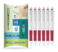 Pilot Acroball Pure White Retractable Ballpoint Pen - Begreen Range 79% Recycled - Pack of 6 Pens - Medium 1.0mm Nib - Ideal for Writing, School, Home, Revision, Office. (Red)