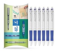 PILOT Acroball Pure White Retractable Ballpoint Pen - Begreen Range 79% Recycled - Pack of 6 Pens - Medium 1.0mm Nib - Ideal for Writing, School, Home, Revision, Office. (Blue)