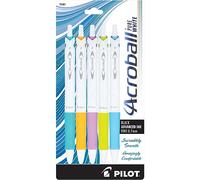 Pilot Acroball PureWhite Advanced Ink Refillable & Retractable Ball Point Pens with Turquoise/Orange/Purple/Lime/Blue Accents, Fine Point, Black Ink, 5-Pack (31861)