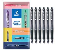 PILOT Acroball Retractable Ballpoint Pen - Begreen Range 79% Recycled - Pack of 6 Pens - Fine 0.7mm Nib - In Envelope Gift Packaging - Ideal for Writing, School, Home, Office. (Black)