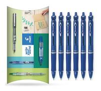 PILOT Acroball Retractable Ballpoint Pen - Begreen Range 79% Recycled - Pack of 6 Pens - Fine 0.7mm Nib - In Envelope Gift Packaging - Ideal for Writing, School, Home, Office. (Blue)