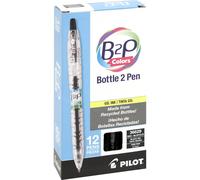 PILOT B2P Colors - Bottle to Pen Refillable & Retractable Rolling Ball Gel Pen Made From Recycled Bottles Fine Point Black G2 Ink/Clear Barrel 12-P