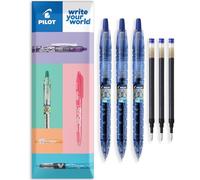 PILOT B2P Gel Roller Ball Pen - Begreen Range - 89% Recycled - Blue Ink - Pack of Pens + Refill Inks - In Envelope Gift Packaging (Pack of 3 + 3)