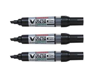 Pilot Begreen Permanent Refillable Markers V Super Color Medium Chisel Tip Black Pack of 3