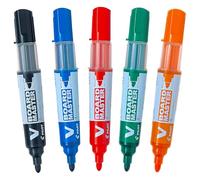 Pilot Begreen Recycled V Board Master Whiteboard Marker Bullet 6.0 mm Tip - Black/Red/Blue/Green/Orange, Wallet of 5