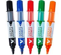 Pilot Begreen Recycled V Board Master Whiteboard Marker Chisel 2.2-5.2 mm Tip - Black/Red/Blue/Green/Orange, Wallet of 5