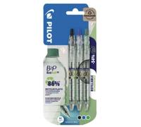 PILOT Bottle 2 Pen - Pack of 3 Retractable Gel Ink Pens - 1 Black 1 Blue 1 Green - Made from Recycled Materials - Refillable