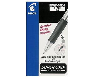 Pilot BPGB-10R-F Super Grip Retractable Ballpoint Pen, Black, 0.7 mm Tip, Pack of 12