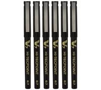 Pilot BX V7 Black Hi-Tecpoint Fine Rollerball Pen 0.7mm Nib Tip 0.5mm Line Width (Pack Of 6)