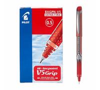Pilot V5 Rollerball Pen Rubber Grip Needle Point 0.5mm Tip 0.3mm Line Red Ref BXGPNV502 [Pack 12]