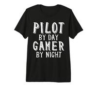 Pilot by Day Gamer by Night Airline Airplane Pilot Gaming Premium T-Shirt
