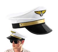 Pilot Captain Hat - 60cm Adjustable Airline Costume Cap, Navy Visor, Embroidered Badge Headwear | Halloween Cosplay Party Accessory For Men Women Cosplay Party Supplies