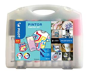 PILOT - Case of 11 Pintor - Multi-media Paint Markers with Water-Based, Quick Drying - Textile, Glass, Wood, Stone, DIY - 11 Colours - Fine (x7) and Large (x4) Tip