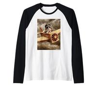 Pilot Cat Flying Toast Plane in Dreamy Sky Art Raglan Baseball Tee