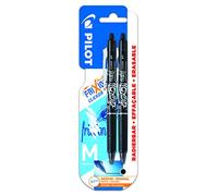 PILOT Clicker Retractable Erasable Rollerball, 0.7mm Tip- Black, Pack of 2