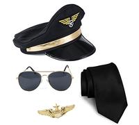 Pilot Costume - 4 Piece Set for Adults and Teens Captain Accessories