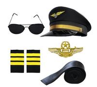 Pilot Costume Accessories Set Airline Pilot Captain Costume Kit with Aviator Sunglasses Dress Up Accessory Set