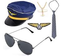 Pilot Costume Airline Pilot Dress Up Accessory Set Aviator Sunglasses Necktie Hat for Cosplay Party