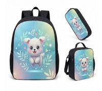 Pilot Dog Drone 17 Inch Backpack 3 Piece Set Whimsical City Skyline Kids School Bag Rucksack with Lunch Box (02)