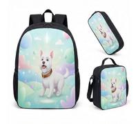 Pilot Dog Drone 17 Inch Backpack 3 Piece Set Whimsical City Skyline Kids School Bag Rucksack with Lunch Box (18)