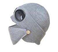 Pilot Ear Cap Thickened Warm Woolen Hat Women's Korean Knitted Hat with Winter Cap Men (Grey, One Size)
