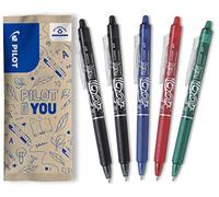 PILOT - FriXion Ball Clicker Erasable Pen - 0.7mm Tip Rollerball - 5 x Assorted Colour Pens - Black, Blue, Red, Green
