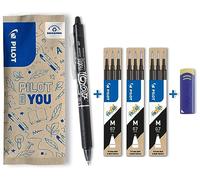 PILOT - FriXion Ball Clicker Erasable Pen Set - Medium 0.7mm Tip Rollerball - 1 x Black Pen, 6 x Black Refills & FriXion Ink Remover