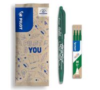 PILOT - Set of 1 Frixion Ball + 1 set of 3 refills - Erasable pen with heat-sensitive ink - Refillable rollerball pen made from recycled plastic - Green - Medium tip